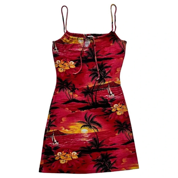 Vintage 90’s Charlotte Russe Tropical Print Dress - Picture 1 of 10